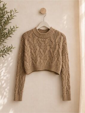 HYFVE Cropped Cable Knit Sweater | Cozy Chunky Knit Neutral Crop